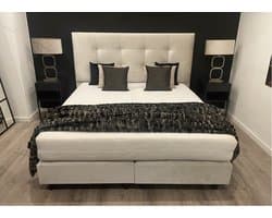 Boxspring - 140x200 - New Jersey - incl. Hotel matras XXL 7-zones Pocketvering 25cm dik - Velvet Beige - Geveerde Boxen - Velours