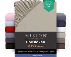 VISION Hoeslaken - 100% katoen - 160x200 cm - Beige - Tweepersoonsbed - Oekotex gecertificeerd
