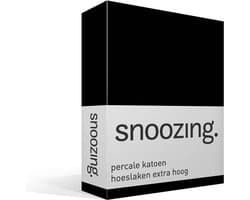 Snoozing - Hoeslaken - Extra hoog - Lits-jumeaux - 180x200 cm - Percale katoen - Zwart