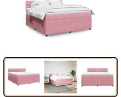 vidaXL Boxspring - Fluweel Roze - 180x200 cm Boxspring - Tweepersoons Bed - Slaapcomfort - Fluweel Bed - Roos Kleurtone Bed