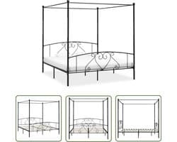 vidaXL Metalen Bed - Hemelbed Frame - Hemelbedframe metaal zwart 200x200 cm - Tweepersoons Bed - Zwarte Bed - Design Bed
