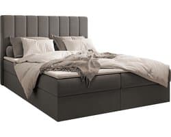 InspireME Boxspring Bed 01 - Bed - Comfortabel topmatras - Met hoofdeindeTot 300KG - Opbergruimte - 140x200 - Trinity 15 - Grafiet