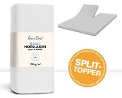 Loom One Hoeslaken Splittopper – 100% Jersey Katoen – 180x200 cm – tot 12cm matrasdikte– 160 g/m² – Wit