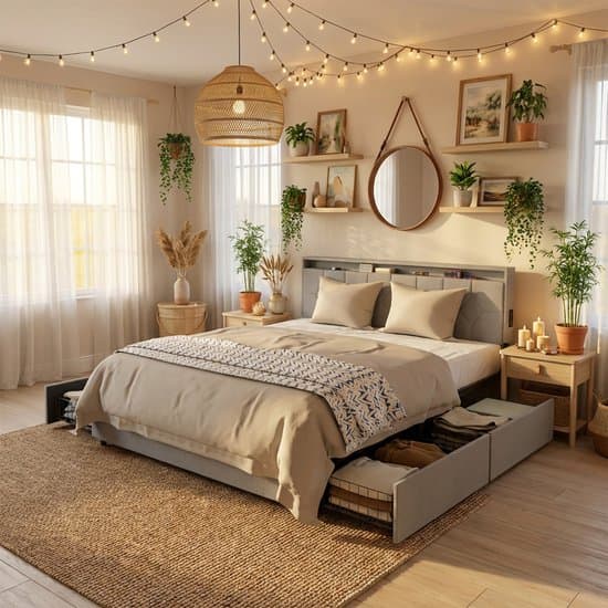 Gestoffen Bed - Van Linnenstof - 160x200cm - Bedframe - Met Rolbare Lades - Gepolsterd Hoofdeinde - Metalen Frame - Ladebed - Met Opbergruimte Onder Het Bed - Lichtgrijs - NAIZY