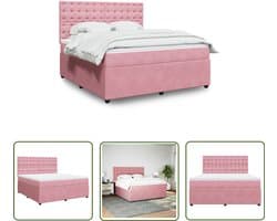 vidaXL Slaapcomfort - Boxspring - Boxspring met matras fluweel roze 180x200 cm - Fluweel Bed - Rozerood Bed - Tweepersoonsbed
