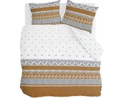 Walra Dekbedovertrek Ikat Dreams - 200x220 - 100% Katoen (BCI) - Wit / Cognac
