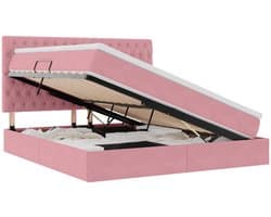 vidaXL - Opbergbed - met - LED - met - matras - met - LED - Roze - 160 - x - 200 - cm - Fluweel