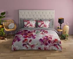 Good Morning dekbedovertrek bloemen - 2 persoons 200x200/220 cm - Grijs - 100% Katoen renforce