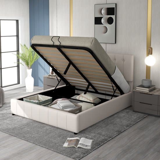 Wishdor – Gestoffeerd bed – Hydraulische opbergruimte – Fluweel crèmewit – 140x200 cm – Chique & compact