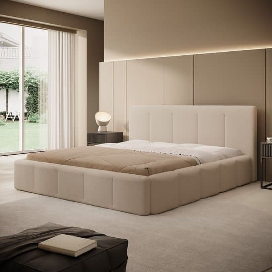 Meubella - Tweepersoonsbed Excalibur - Beige teddystof - 180x200 cm