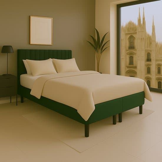 Boxspring vlak Milano 180x200 cm Luxe Pocketvering Stof donkergroen Gratis 2x Hoofdkussens