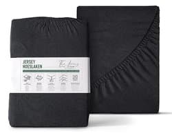 The Living Store - Katoenen Hoeslaken - Enkel Jersey - 120/140 x 200 cm - 100% katoen - Zwart - Tweepersoons - Hotelkwaliteit