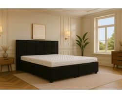 Boxspring Bed met Opbergruimte Modena 180x210 cm Zwart Luxe Pocketvering Matras Stof Gratis 2x Hoofdkussens