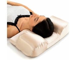 InnovaGoods® Hoofdkussen met Satijnen Hoes, Verfrissend Satijnen Kussenovertrek met ritssluiting, ideaal voor haar en huid, antirimpel. Beige