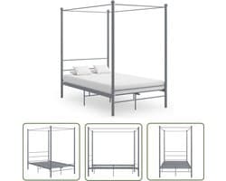 The Living Store Hemelbedframe metaal grijs 120x200 cm - Metalen Bedframe - Hemelbed - Bed Kopen - Tweepersoonsbed - Slaapcomfort