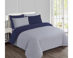 VISION Flanel - Tweezijdig omkeerbaar Dekbedovertrekset - 100% katoen flanel: warm en zacht - Tweepersoons - Dekbedovertrek 200 x 200 cm met 2 bijhorende slopen - Grijs / Blauw - Oekotex gecertificeerd