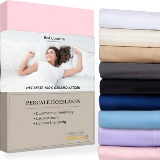 Bed Couture - Percale Hoeslaken van 100% hoogwaardig imperial weave Katoen - Tweepersoons 160x200cm - Hoekhoogte 30cm - Ultra zacht en soepel - Roze