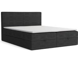 Meuba Home - La Perla Boxspring - Zwart - 140x200 - Stof - Met topper 8cm