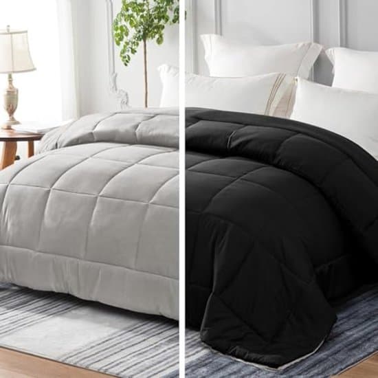 Dekbed 200 x 200 cm - 300 g/m² microvezel - 4-seizoenen - Zwart/Lichtgrijs - Zacht en ademend gewatteerd dekbed voor tweepersoonsbed