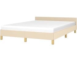 Bedframe met hoofdeinde - Ledikant tweepersoons - Goede nachtrust - Duurzaam ademend stof - 140x200 cm - Crème