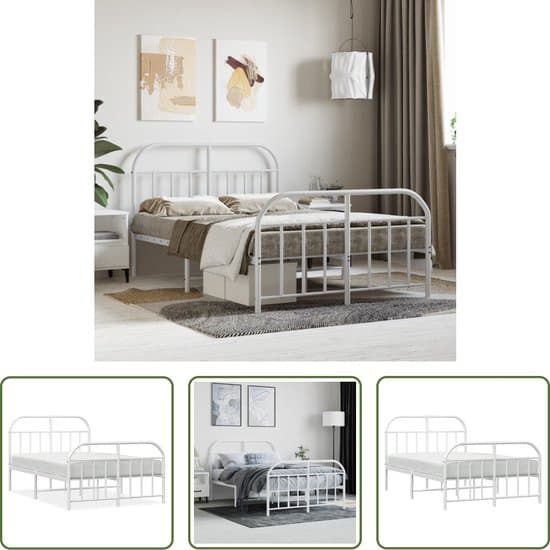 vidaXL Metalen Bedframe - Klassieke Bedframe - Bedframe met hoofd- en voeteneinde metaal wit 120x200 cm - Bedframe Wit - Staal Bedframe - Bedframe 120x200