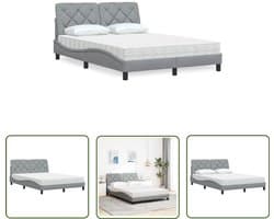 vidaXL Slaapcomfort - Bed Frame - Bed met matras stof lichtgrijs 120x200 cm - Mattress - Hoofd Kussens - Box Spring Alternatief
