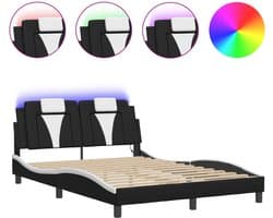 Tweepersoonsbed | Dubbelbed | Volwassenenbed | Bedframe "Viana" met LED zonder matras zwart en wit 120x200 cm