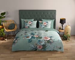 Good Morning dekbedovertrek bloemen - 2 persoons 200x200/220 cm - Groen - 100% Katoen renforce