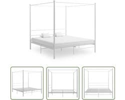 vidaXL Metalen Bedframe - Slaapcomfort - Hemelbedframe metaal wit 180x200 cm - Hemelbed - Bedframe Wit - Boxspring Bed