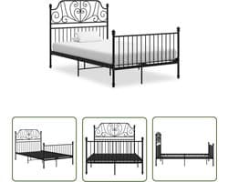 vidaXL Zwarte Bedpost - Metalen Bed Frame - Bedframe metaal zwart 120x200 cm - Tweepersoons Bed - Boxspring Bed - Slaapcomfort