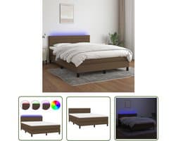 vidaXL Donkere Bruine Boxspring - Boxspring - Boxspring met matras en LED stof donkerbruin 140x190 cm - Led Boxspring - Boxspring Set - Pocketveer Matras