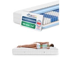 AM Qualitätsmatratzen - Ergonomisch 7-Zone Pocketveringmatras 160x200 cm - Stevig (H4) - 20cm - Matras met 7 ergonomisch ligzones - OEKO-TEX - 7-zone matras 160 x 200 cm - 480 veren