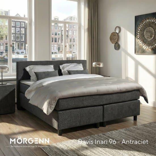 Anno 1588 - Boxspring Amsterdam - Pocketvering - Antraciet - 180x220 cm - Inclusief Dekbed en Kussens