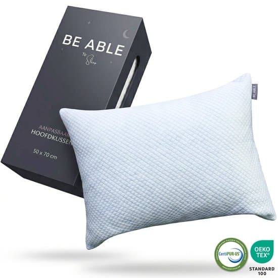 Be Able Aanpasbaar Hoofdkussen – Traagschuim Kussen 50x70CM – Vermindert Nekklachten – Ergonomisch – Memory Foam Slaapkussen – Geschikt voor rug-, zij- en buikslapers – 2 Hoezen
