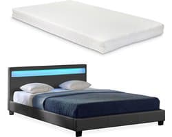 LED-Ledikant Parijs incl. matras bedbodem 140x200 donkergrijs
