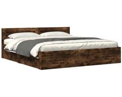 Tweepersoonsbed | Dubbelbed | Volwassenenbed | Bedframe met hoofdeinde bewerkt hout gerookt eiken 180x200 cm
