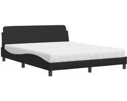 Tweepersoonsbed | Dubbelbed | Volwassenenbed | Bed met matras "Dover" kunstleer zwart 160x200 cm