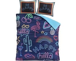 Decoware dekbedovertrek Neon Be Happy - Microvezel - tweepersoons - 200x200 + 2st 60x70 cm