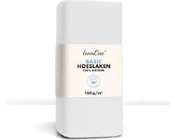 Loom One Hoeslaken – 100% Jersey Katoen – 160x220 cm – tot 35cm matrasdikte– 160 g/m² – voor Boxspring-Waterbed - Wit