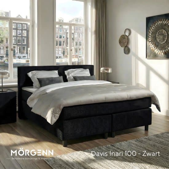 Anno 1588 - Boxspring Amsterdam - Pocketvering - Zwart - 200x200 cm - Inclusief Dekbed en Kussens - Kingsize Bed