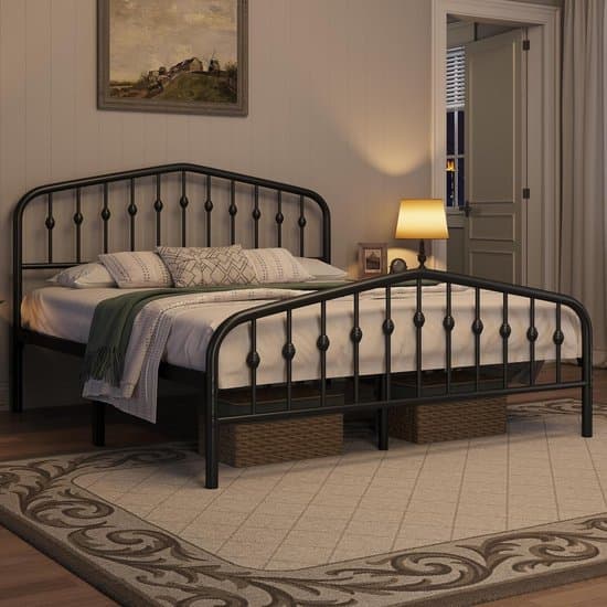 Bedframe 160x200 cm – Vintage Metalen Tweepersoonsbed met Kroonvormig Hoofdeinde & Voeteneinde – Stabiel Stalen Lattenbodem Bed, Piepvrij & Zonder Boxspring