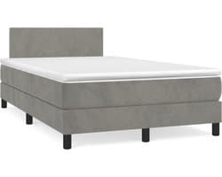 vidaXL - Boxspring - met - matras - fluweel - lichtgrijs - 120x200 - cm