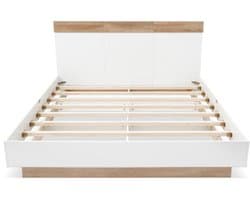 Tweepersoonsbed Houten Bed 180×200 cm Zwevend Bed Zonder Matras Eiken/Wit Lattenbodem