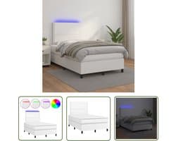 vidaXL Led Bed - Boxspring - Boxspring met matras en LED kunstleer wit 120x200 cm - Elektrisch Bed - Kunstleder Bed - Tweepersoons Bed