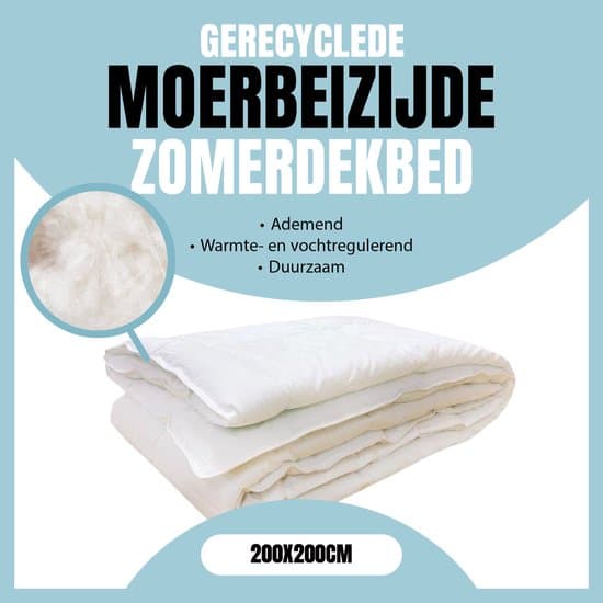 Eleganzzz Gerecycled Moerbeizijde Zomerdekbed - Katoen/Zijde - Zijden Dekbed - Mono Dekbed - Zomer Dekbed 200x200 cm - Tweepersoons - Dekbedden
