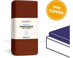 Loom One Hoeslaken Topper – 100% Jersey Katoen – 160x200 cm – tot 10cm matrasdikte– 160 g/m² – Bruin