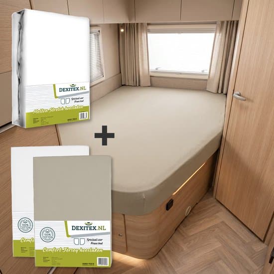 Dexitex Frans bed - 1 molton met 2 hoeslakens - rechts 1 x Wit + 1 x Zandkleur