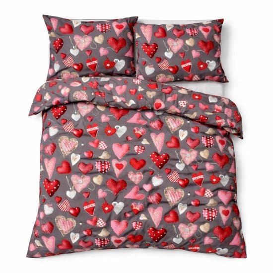 KARO - Dekbedovertrek - 200x220 cm - Grijs - Donker - Rood - Hartjes