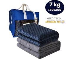 Verzwaringsdeken 7kg - Voor Personen tussen de 70 en 89kg - 4 Seizoenen Zwaartedeken - OEKO-TEX Katoen - Gravity/Weighted Blanket - Incl. Bamboo Minky Deken hoes - 150x200cm