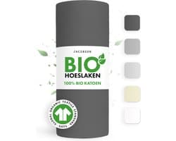 Jacobson Hoeslaken – 100% Biologisch Katoen – 200x200 cm – tot 23cm matrasdikte– 160 g/m² – Antraciet